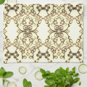 Blommor med spetsig look i guld sepia kökshandduk