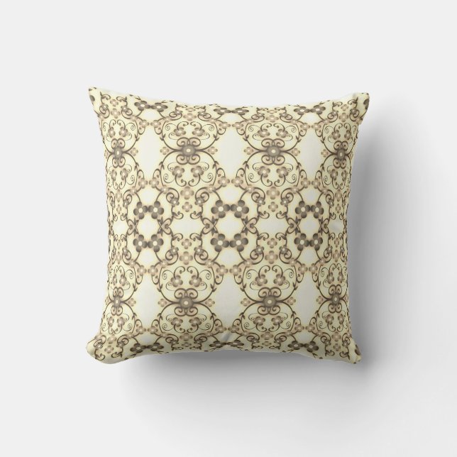 Blommor med spetsig look i guld sepia kudde (Framsida)