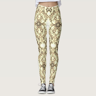 Blommor med spetsig look i guld sepia leggings