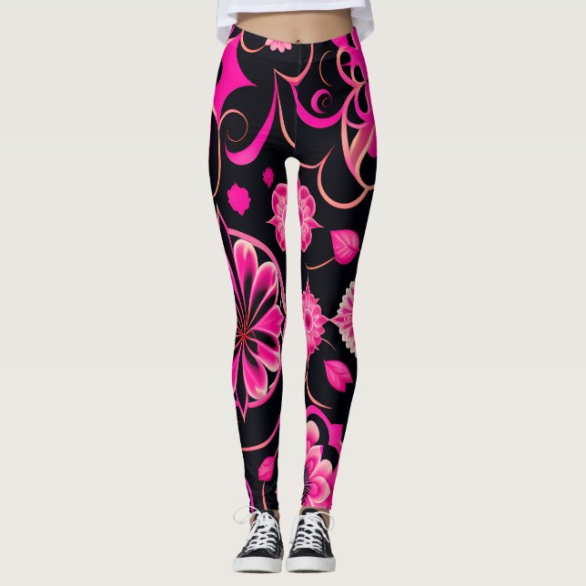 Blommor med surreala motiv Rosa Blommönster Leggings (Framsida)