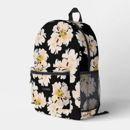 Blommor med vattenfärg på svart blommönster
