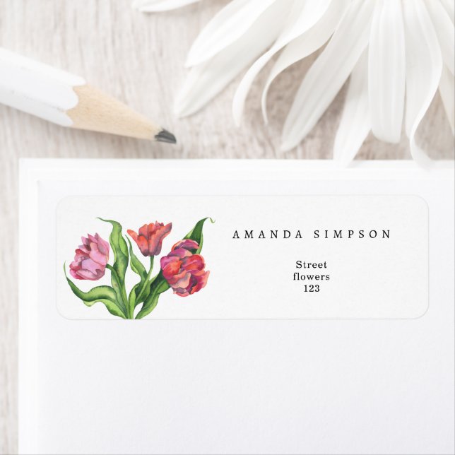 Blommor med vattenfärgad bukett - baby i blomning returadress etikett (Insitu)