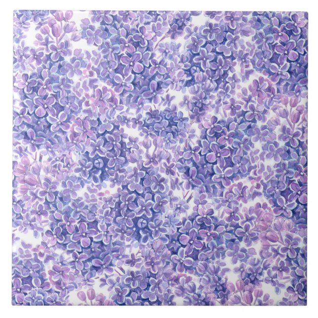 Blommor med violett vattenfärg kakelplatta (Framsidan)