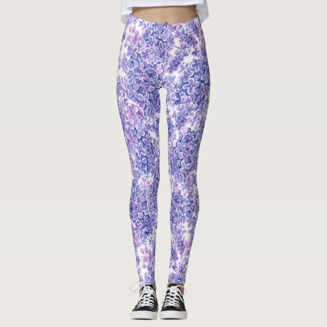 Blommor med violett vattenfärg leggings (Framsida)