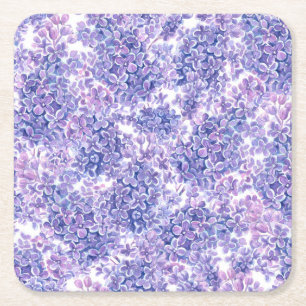 Blommor med violett vattenfärg underlägg papper kvadrat