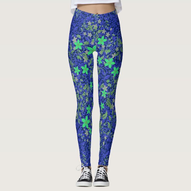Blommor mönster 08.b Dblue BG Leggings (Framsida)