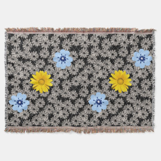Blommor mönster 19.b. Svart BG Filt