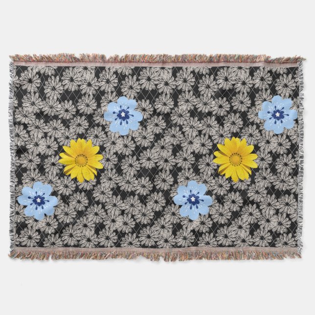 Blommor mönster 19.b. Svart BG Filt (Framsidan)