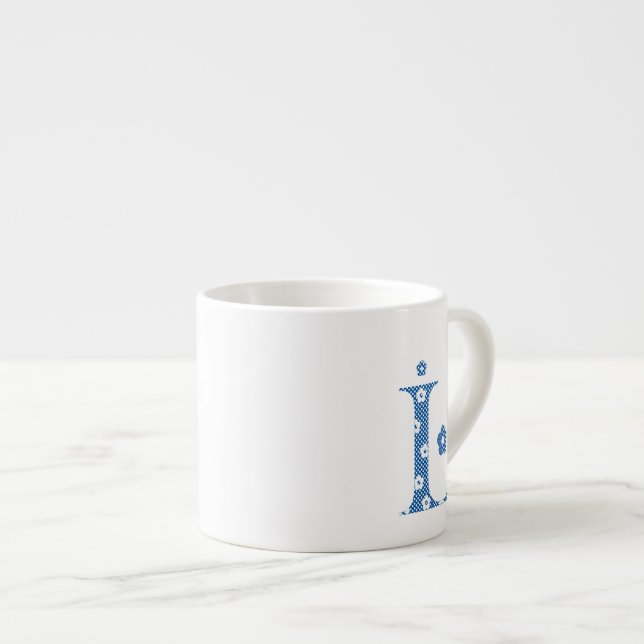 Blommor Mönster Brev L(blått) Espressomugg (Framsida höger)
