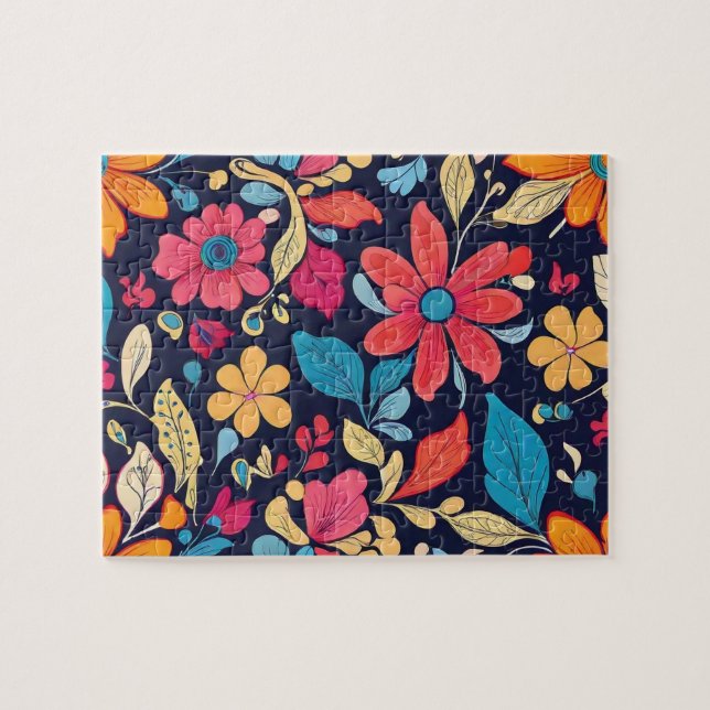 Blommor mönster färglös blommigt pussel (Horisontell)