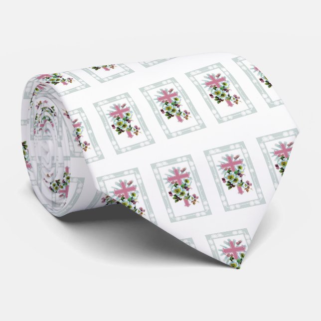 Blommor Mönster och Kor Slips (Rullad)