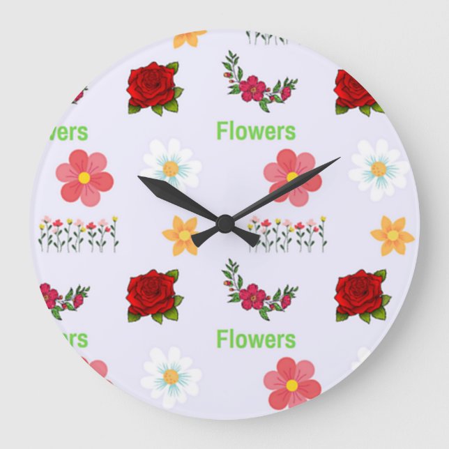 Blommor mönster på grått stor klocka (Framsida)