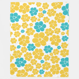 Blommor Mönster - Turkos och Gult Fleecefilt