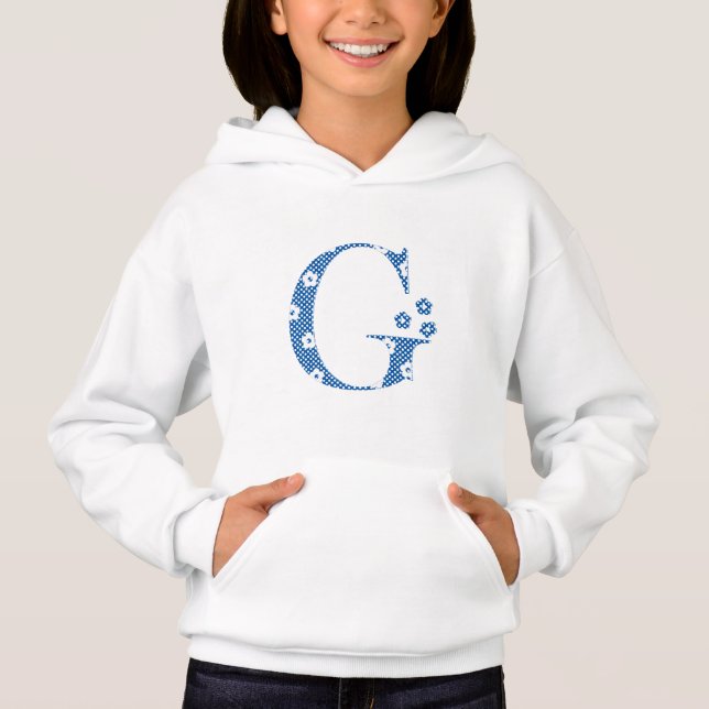 Blommor, mönstrad, Brev G (blå och prickar) T-shirt (Framsida)