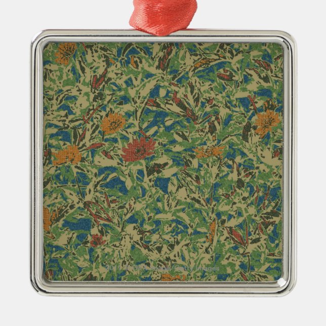 Blommor mot lövkamouflagemönster julgransprydnad metall (Framsidan)