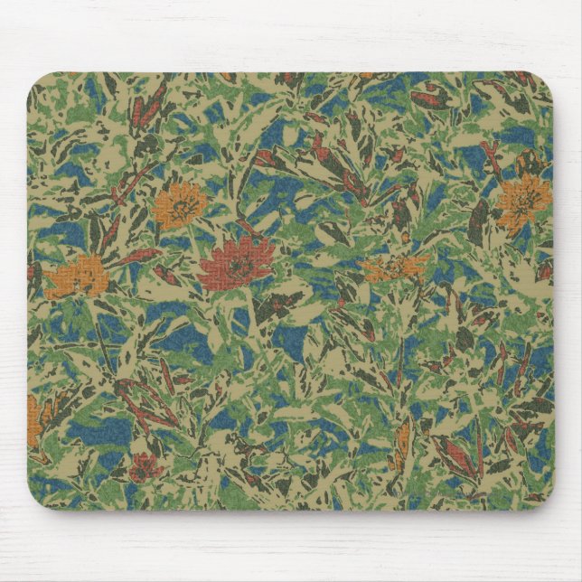 Blommor mot lövkamouflagemönster musmatta (Framsidan)