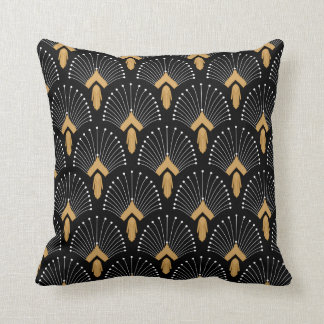Blommor Motif, svart, Guld och vit konst Deco Fläk Kudde