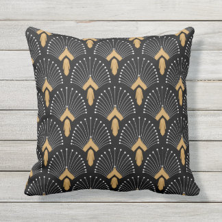 Blommor Motif, svart, Guld och vit konst Deco Fläk Kudde