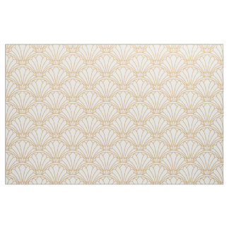 Blommor Motif, vit och Guld Art Deco Fläkt Tyg