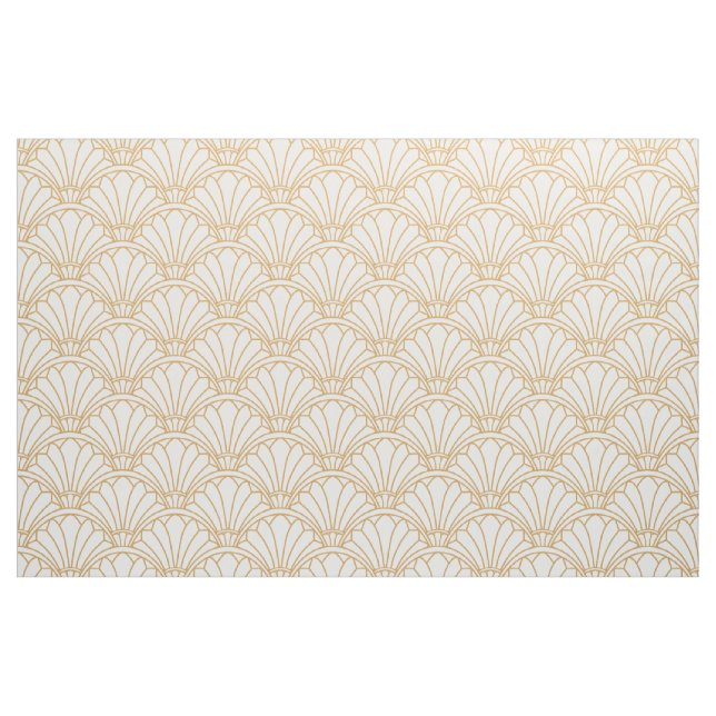 Blommor Motif, vit och Guld Art Deco Fläkt Tyg (Fat Quarter)