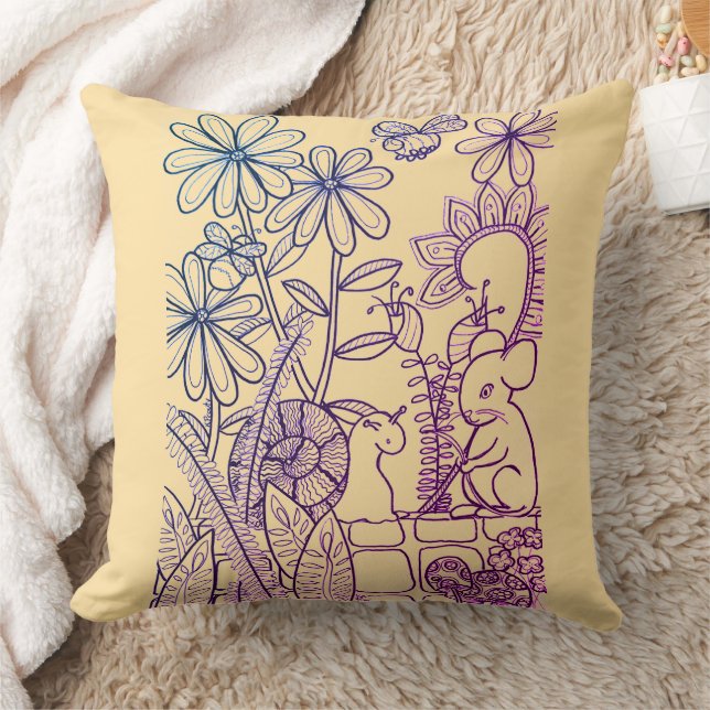 Blommor, mus och Snigel och bakstöt Kudde (Filt)