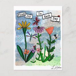 Blommor, Musiknoter och Glädje Konstverk Vykort