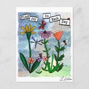 Blommor, Musiknoter och Glädje Konstverk Vykort