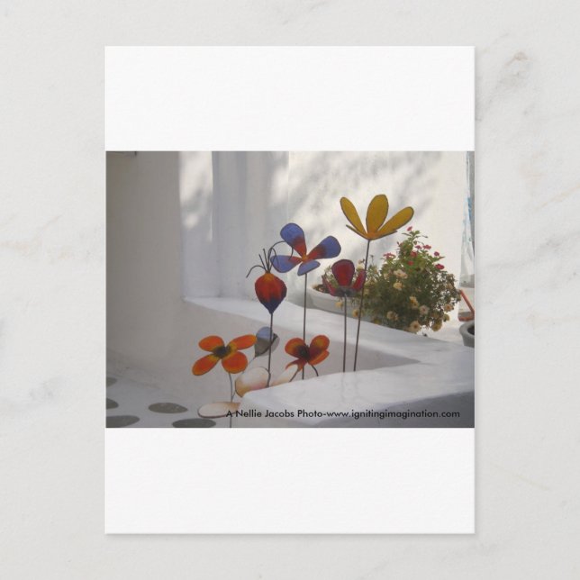 Blommor-Mykonos Grekland Vykort (Framsida)
