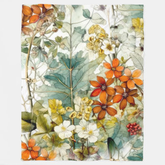 Blommor naturkonst fleecefilt