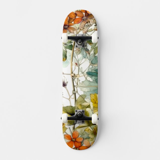 Blommor naturkonst mini skateboard bräda 18,5 cm (Framsida)