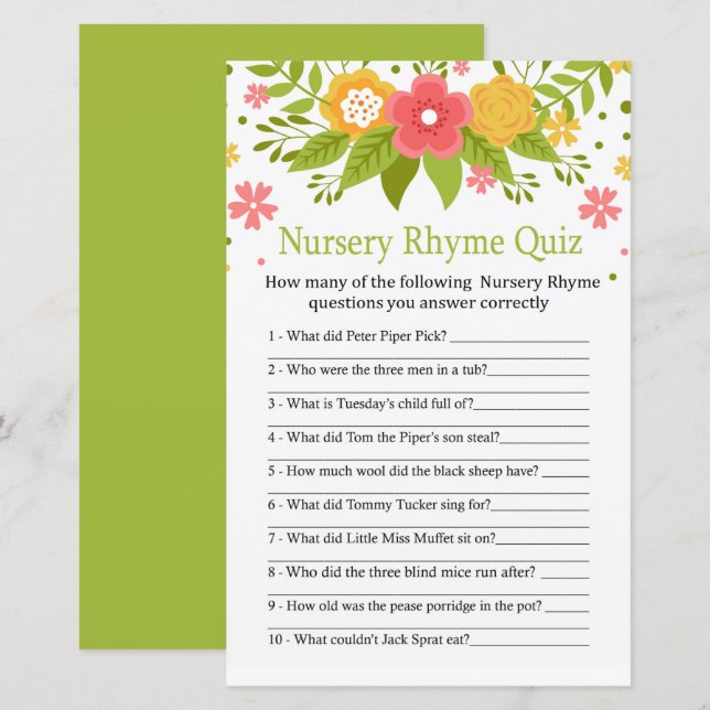 Blommor Nursery Rhyme Quiz-babyduschspel (Fram/baksida)