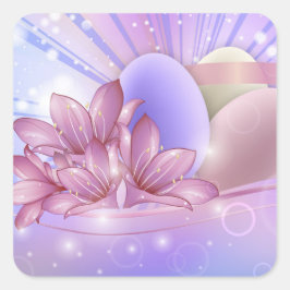 Blommor och ägg på en färglös bakgrunds- och paste fyrkantigt klistermärke