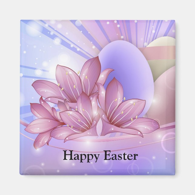 Blommor och ägg på en färglös bakgrunds- och paste magnet (Framsidan)