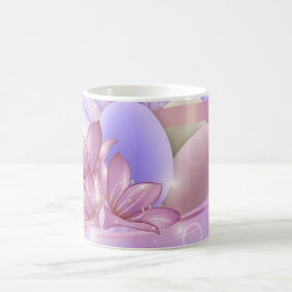 Blommor och ägg på en färgrik pastellbakgrund kaffemugg