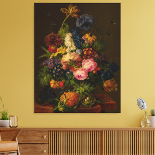 Blommor och ananas på en entablementyta canvastryck