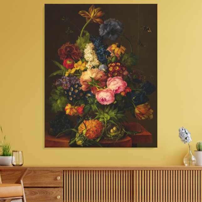 Blommor och ananas på en entablementyta canvastryck (Insitu (Vardagsrum))
