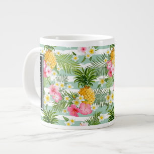 Blommor och ananas-Rand Lägg till ditt namn Jumbo Mugg