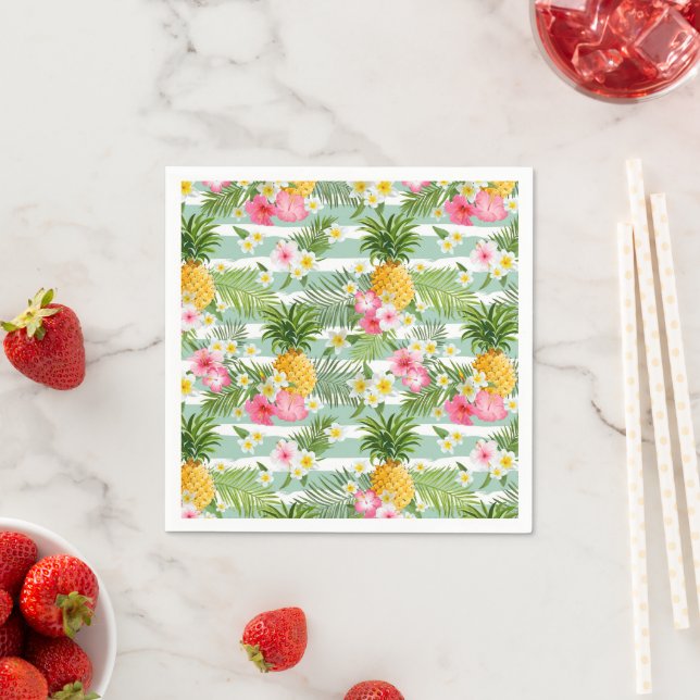 Blommor och ananas Teal Rand Pappersservett (Insitu)