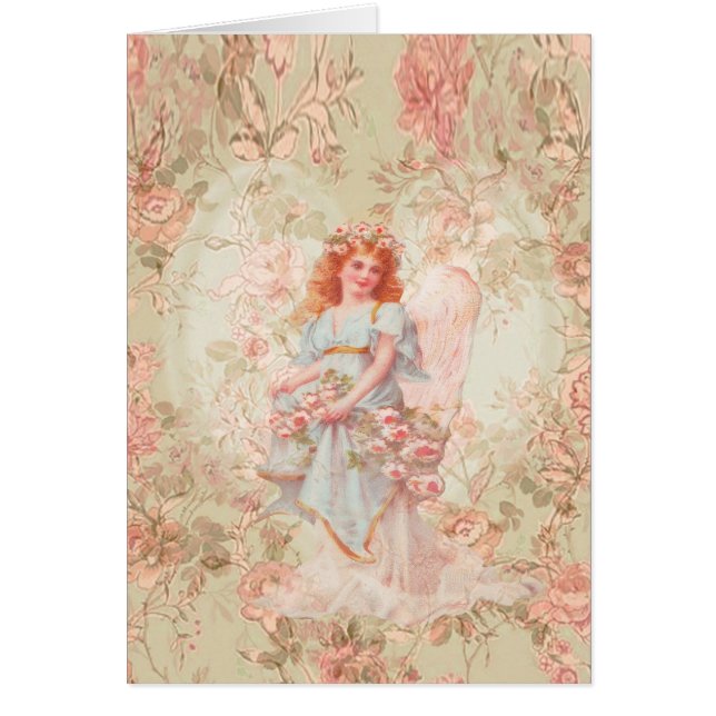 Blommor och ängelvintageCollage Hälsningskort (Framsidan)