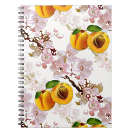 Blommor och aprikosfrukter. anteckningsbok
