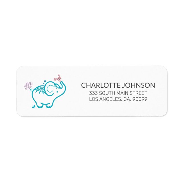 Blommor och Baby-elefantetikett Returadress Etikett (Framsidan)