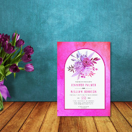 Blommor och bågar magenta rosa bröllop inbjudningar