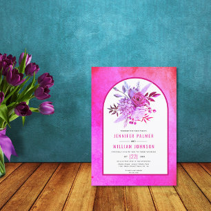 Blommor och bågar magenta rosa bröllop inbjudningar