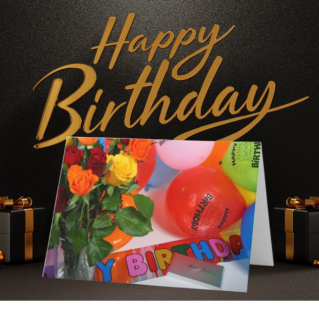 Blommor och ballonger, födelsedagskort kort (Flowers and Balloons Birthday Card)