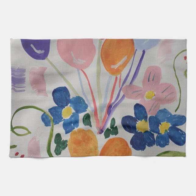 Blommor och ballonger Tea Towel Kökshandduk (Horisontell)