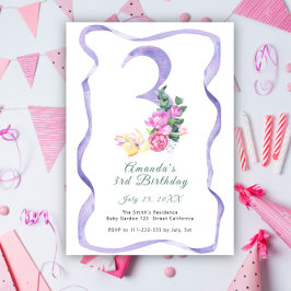 Blommor och band 3:e födelsedag Party Inbjudningar
