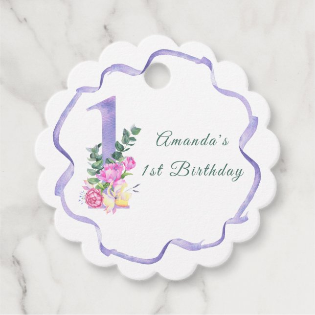 Blommor och band Första födelsedagsfesten Gåvor Etiketter (Framsida)