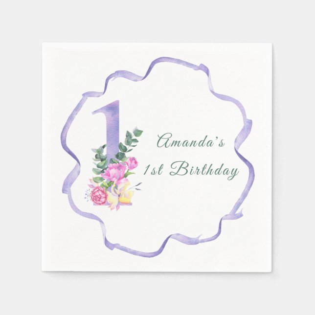 Blommor och band Första födelsedagsfesten Pappersservett (Framsidan)