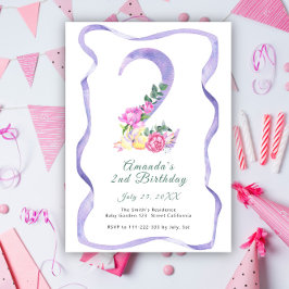 Blommor och band nummer 2:a födelsedagen Party Inbjudningar