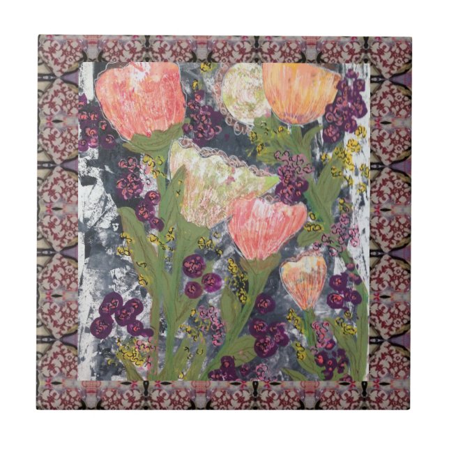 Blommor och bär kakelplatta (Framsidan)